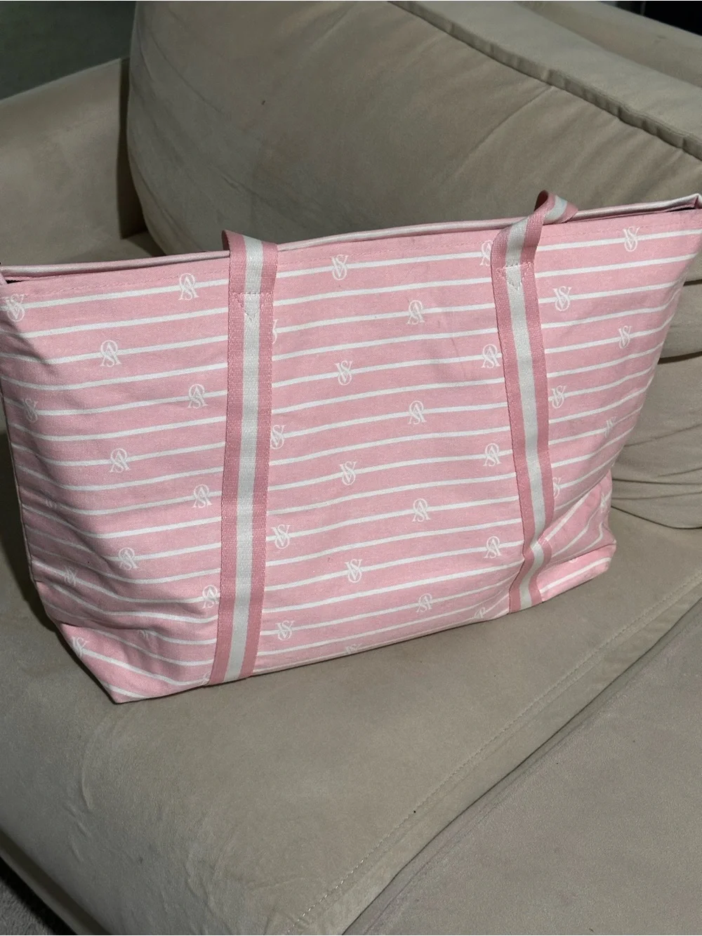 Victoria's Secret Pink & White Striped Tote